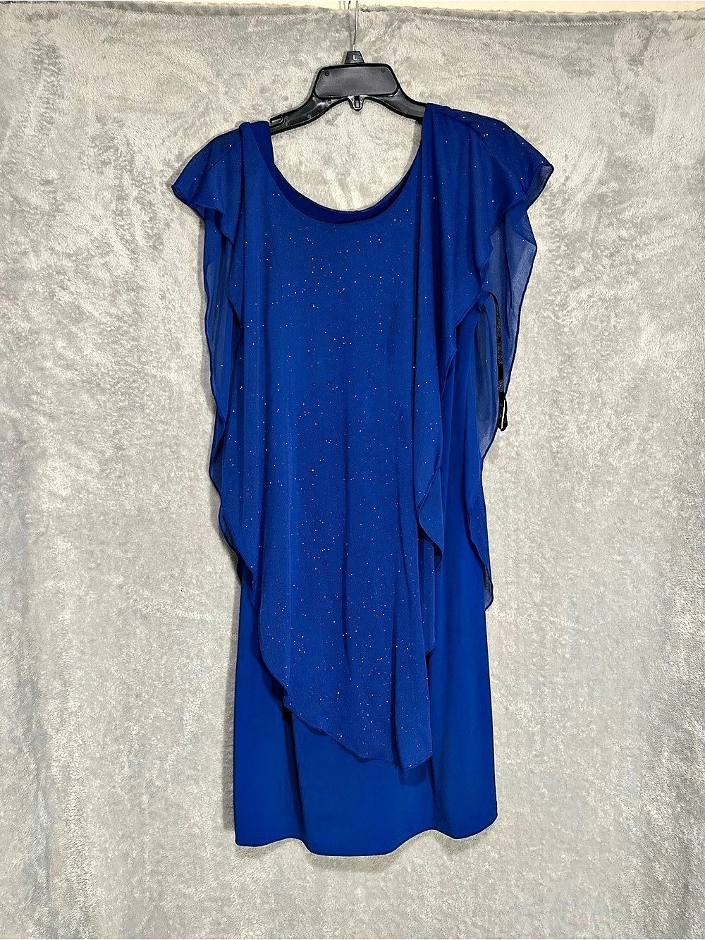 En Focus Glitter Mesh Overlay Cocktail Dress Blue 14W Like New